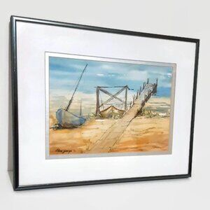 Lakeside Watercolor And Ink Painting By Juge - Nautical